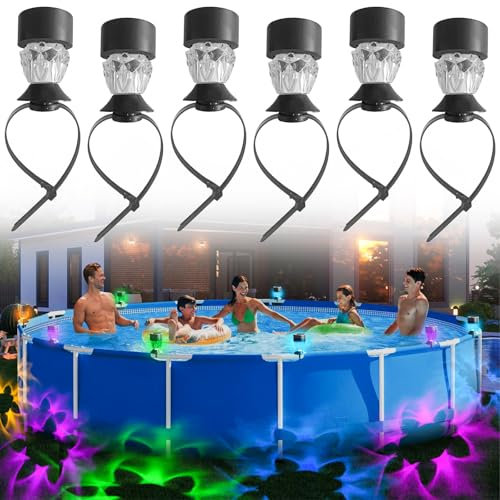 Begonia 6 Stück Solar Poolbeleuchtung für Frame Pool, Pool Beleuchtung wasserdichte LED Licht für Aufstellpool, Teichbeleuchtung Zaunbeleuchtung für Pool Bar Party Garten Outdoor Deko