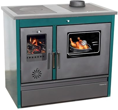 Kaminofen mit Backfach und Herdplatte 4050 Lotus Classic Grün Holzofen 11 kW Holz Ofen Mehrfachbelegung Kamin Heizofen Küchenherd