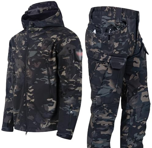 SimidunEUR Hombre Traje de uniforme militar de camuflaje impermeable – Conjunto de chaqueta y pantalón táctico, suaves para combate，trabajo, pesca, caza y escalada
