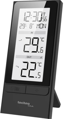 techno line WS 9787 Thermometer mit Außensender | DCF77 | Innen/Außen | DCF77-Funkuhr | Innen-/Außentemperatur | Temperaturtrend | MIN/MAX | 60 m Reichweite | großes LCD | Außensender