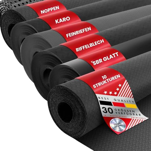 Floordirekt Tapis en caoutchouc vendu au mètre - Chemin de caoutchouc dans de nombreuses structures - Tapis antidérapant - Revêtement de sol - SBR – 120x100 cm - 5 mm