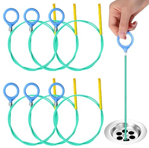 PXBSNB Lot de 6 spirales de nettoyage de canalisations de 90 cm en acier anti-casse avec revêtement en nylon, attrape-cheveux, déboucheur pour baignoire, égouts, lavabo