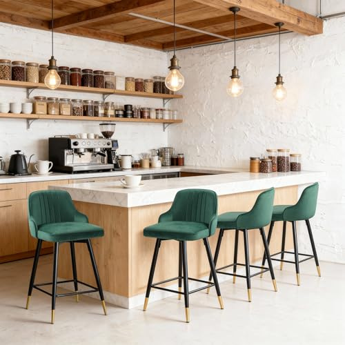 Bekrvio Samt Barhocker 4er Set mit Rückenlehne, 360° Drehbar, 65 cm Sitzhöhe, Gepolsterte Barstühle, für Küche, Tresen, Bar & Esszimmer