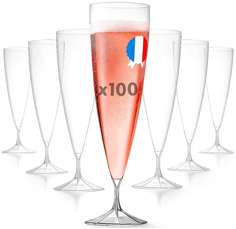 Table'Colors Pack de 100 Flûtes Champagne Luxe - Lavable, Réutilisable, Fabriquée en France - Idéal pour Événements - Design Moderne - Contenance 13,5 cl - Qualité Supérieure et Durable