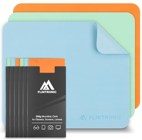 Flintronic 6 Pack Glasses Cleaning Cloth, Microfibre Cleaning Cloths for Eyeglasses, Lens, Screens, Jewelry, Camera Lenses, 6 x 7 inches (15 x 18 cm), Orange/Blue/Green