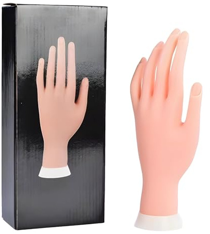 wkao Mannequin Hand für Nägel Praxis für Anfänger, Silikon Fake Hand, linke Übungshand für Acrylnägel, biegbar