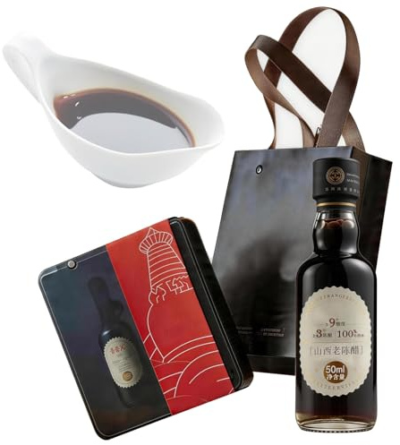 Lot de 2 Bouteilles de Vinaigre Noir du Shanxi, 50 Ml Chacune, Vinaigre de Riz Fermenté Naturellement et Vieilli Pendant 3 Ans, Selon un Procédé Artisanal Traditionnel Chinois Ancestral