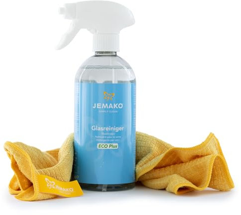 Jemako Glas-Reiniger ECO Plus 500ml inkl. Profituch 35x40 cm, Schaumpumpe und Wäschenetz