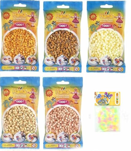 Hama Happy Price Toys Midi Bügelperlen Kon7 Konvolut 5 Farben (Beige, Creme, Hellbraun, Hautfarbe, Teddybärfarbe) + Bügelanleitung mit 3 Designvorlagen, CRAFT_BEAD