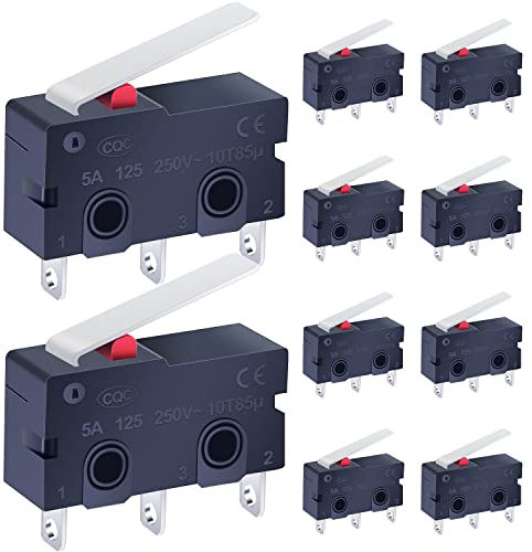 Taiss 10 pezzi Micro Interruttore Finecorsa Mini Interruttore Leva Lunga 1NO 1NC 3 Pin 250V 5A per macchina utensile KW11-3Z-02