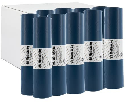 10 Rollen (1 Karton) Extra Starke Müllbeutel 120 L - Reißfeste Müllsäcke XXL - 25 STÜCK je Rolle - Stabile Mülltüten blau für Haushalt, Baustelle und Gastronomie als Abfallsack