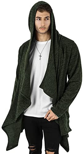 GIVON Herren-Strickjacke mit Kapuze, Rüschen, Schalkragen, Drapierumhang, Übermantel mit Taschen und übergroßer Kapuze, Dcc145-Khaki, XX-Large