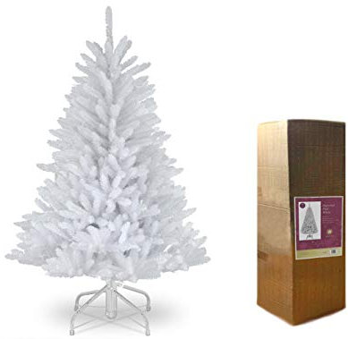 SHATCHI 5ft/1.5m Snow White Imperial Pine Artificial Deluxe Christmas Tree Hinged Branches 404 Pencil Point Tips with Metal Stand Xmas Home Decorations, PVC, 150 cm