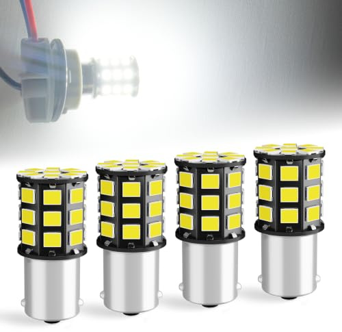 Defvnsy Ampoule P21W LED 1156 BA15S 6000K Blanc Feux de Recul, Pack de 4 | 12V-24V DC, Sans Polarité, Ampoule LED Voiture Interieur pour Feux de Jours, Feux Stop, 33SMD 2835 avec 7506 R5W R10W 12498