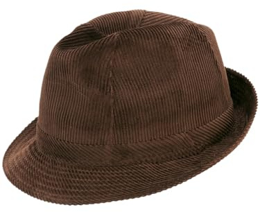 fiebig Westminster Corduroy hat | Trilby for Women & Men Made of Cotton | in Fedora with Cord Set, Inner Band & mesh Lining (59-L, Brown)