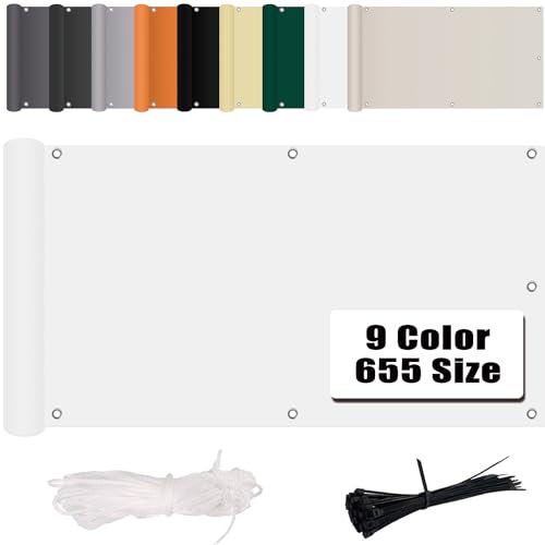 MENGH BalkonSichtschutz 100x600cm, Balkonumspannungen Windschutz Sonnenschutz, mit Ösen, Nylon Kabelbinder und Kordel Deko für Balkongeländer, Terrasse & Garten Weiß