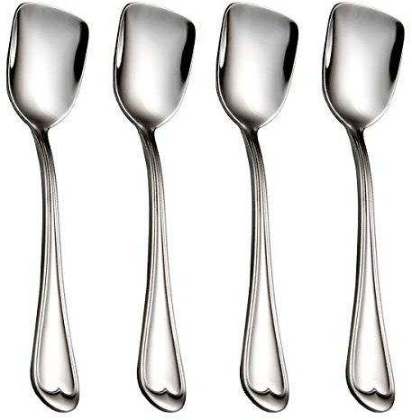 Set di 4 cucchiai da dessert, in acciaio inox 18/10, con testa quadrata, per tè, dessert, zucchero