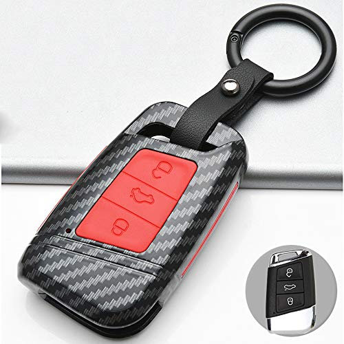 ontto Autoschlüssel Hülle Fernbedienung Cover für VW Golf 7 MK7 Polo T-ROC Tiguan Skoda Superb Octavia Seat Leon Ibiza ABS Schlüsselhülle Schlüsselanhänger Schlüssel Schutz Etui-Kohlefaser Rot B