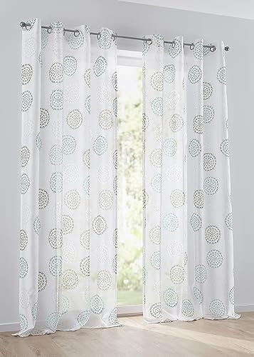 Vorhang Bella mit Ösen Gardine halbtransparent weiß türkis Kreis Motiv Breite 135 x Höhe 245 cm (1 Stück)