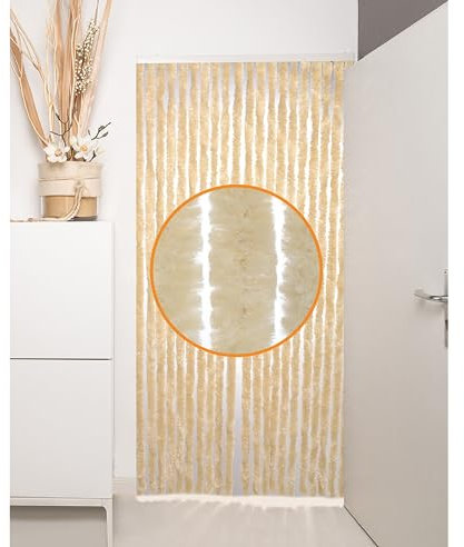 DEFACTO Flauschvorhang Türvorhang (90x200 cm) Chenille Fliegenschutz Insektenschutz Camping 100% Made In Italy - Vielseitig, Leicht Zu Reinigen, Effektiver Sicht- Und Hitzeblocker - (Beige)