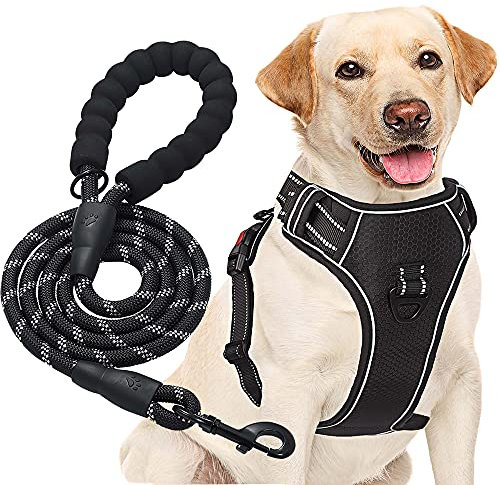 haapaw Hundegeschirr ohne Zug, einstellbar, reflektierend, Oxford, einfache Kontrolle, mittelgroßes Hundegeschirr mit kostenloser, strapazierfähiger Hundeleine