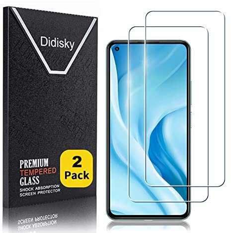 Didisky 2-Unidades Cristal Templado Protector de Pantalla para Xiaomi Mi11 Lite, Antihuellas, Sin Burbujas, Fácil de Limpiar, 9H Dureza,Transparente