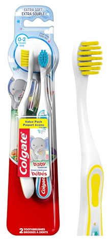 Colgate Kids Extra Soft Baby Toothbrush Pack, Baby and Toddler Training Toothbrush for Ages 3-24 Months, Non Slip Handle, Extra Soft Bristles, 2 Count