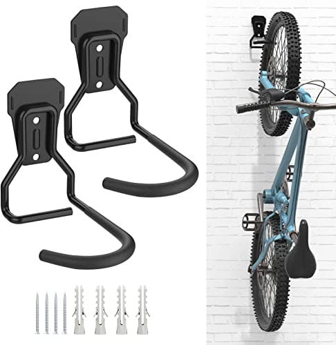 Housolution Appendi Bici da Muro, 2 Supporti Bici da Parete in Ferro Battuto con Imbottiture in EVA Anti Graffi, Urti, Ganci Pieghevoli Accessori Bicicletta, Supporto Appendi Bici per Garage, Nero