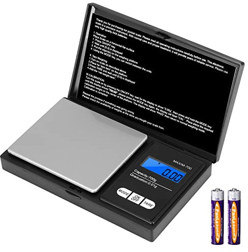Vinabo Bilancia di Precisione 700g/0.01g, Portatile Bilance per Gioielli, Digital Pro Pocket, con Display LCD e 7 Unità, Funzione Tara, per Cucina Cucinare, Caffè, Farmaci, Nero