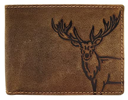 Lemasi echt Leder Geldbörse für Männer, naturbelassenes Hunterleder mit RFID NFC Schutz Hirsch (Braun Querformat)