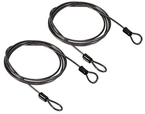 PATIKIL Sicurezza Acciaio Cavo 2.5mm x 1.5m/4.92ft Rivestito Bagaglio Blocco Filo Corda con Doppio Asola Nero 2pz