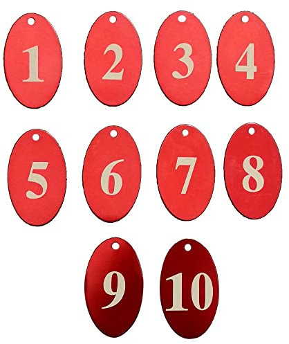 Sourcemall Aluminiumlegierung, nummerierte Etiketten mit Schlüsselring (rot, 1–10)