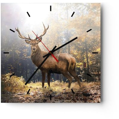ARTTOR Moderne Wanduhr 40x40cm Quadrat Glasuhr Wald Natur - 4452 | Licht Reh Glas Analog Zimmeruhr Wanduhr Lautlos Wanddekoration Wohnzimmer Büro Küche Wanddeko Küchenuhr Geräuschlos ARTTOR