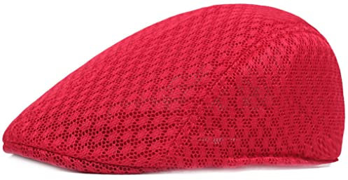 Faringoto Flache Kappen Hüte für Herren Herren Mesh Duckbill Newsboy Barett, rot, One size