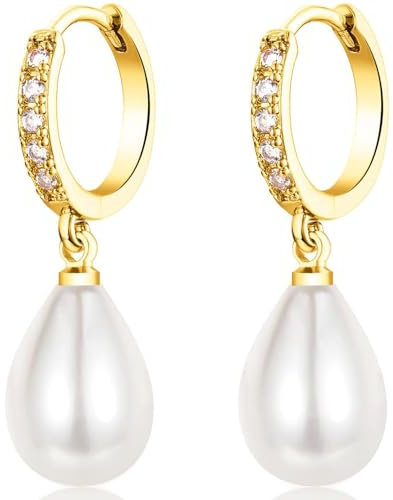 MASOP Perlenohrringe Gold Creolen Silber 925 Vergoldet Zirkonia Ohrringe Perlen für Damen Frauen Mädchen