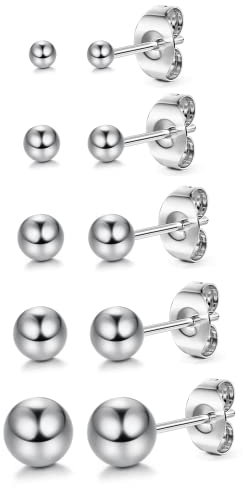 Adramata 5 Paare G23 Titan Ohrringe Ohrstecker Set, Tiny Ball/CZ Knorpel Ohrstecker für Frauen Männer Empfindliche Ohren, 3/4/5/6/8 mm Hypoallergene Titan Ohrstecker, 20G,B