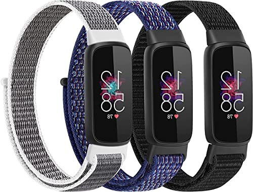 SABSEN 3 Stück Nylon Solo Loop Armband für Fitbit Luxe, Fitbit Luxe Nylon Armbänder Uhrenarmband Sport Ersatzband Kompatibel mit Fitbit Luxe Armband (3PCS-C)