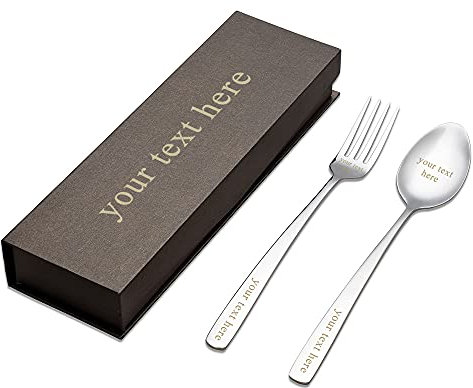 ACBungji Löffel und Gabel mit Gravur Personalisiert Name Besteckset aus 304 Edelstahl Liebe Geburtstag Geschenke für Beste Freundin Mama Papa Schwester, 2-TeilIg in Geschenkbox