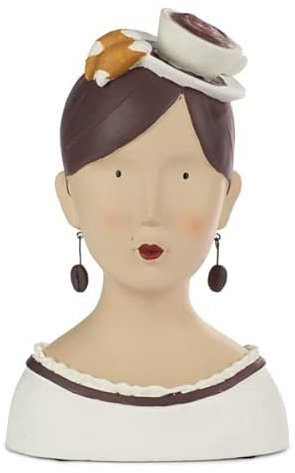 Baden Collection Ladykopf mit Tasse 28 cm, weiß/braun, Gipsbüste, Dekoaufsteller