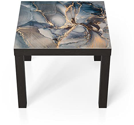 DEQORI Glastisch | schwarz klein 55x55 cm | Motiv Marmor-Farbspiel mit Gold | ausgefallener Beistelltisch aus Glas | Hochglanz Couchtisch fürs Wohnzimmer | moderner Couch Tisch mit Design