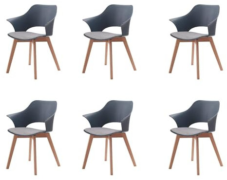 GrandCA HOME Juego de 6 Sillas de Cocina Nórdicas, Silla de Comedor con Patas de Madera Maciza, Sillas Tapizadas para Dormitorio, Sala de Estar, Cocina,Azul
