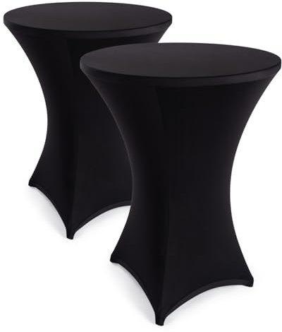 Blumtal 5er Set Stretch Stehtisch Hussen Bügelfrei - Oeko -TEX zertifizierte Tischhussen für Stehtische Ø 80 – 85 cm - Verstärkung im Fußbereich - waschmaschinengeeignet - Schwarz