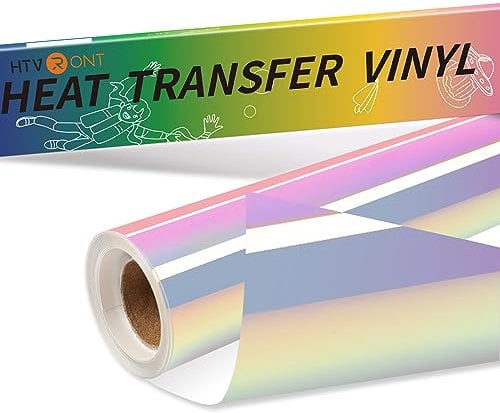 HTVRONT Holographic Heat Transfer Vinyl- 12 x 6ft Holographic HTV for Shirts, Hats, Holographic Iron on Vinyl for Cricut & Cameo, Matellic Sheen, Easy to Cut & Weed (White), SG-HTV-0966-US