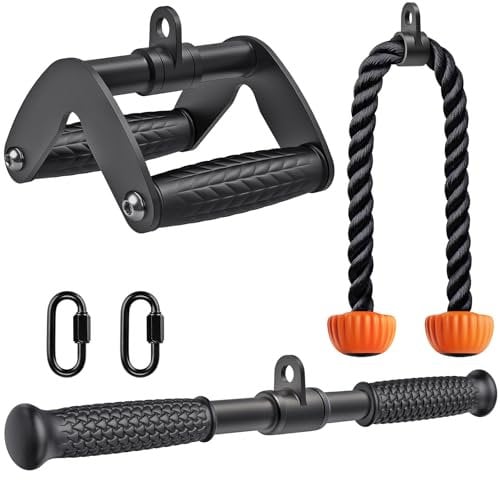SELEWARE Triceps LAT Pulldown Attachments Home Gym Workout Accessories with Non-Slip Soft Rubber Grip Cable Machine Attachments Triceps Rope Double D Row Handle Pull Down Bar Straight Bar Exercise