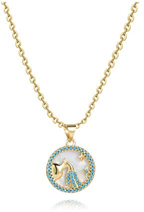 Astrology Constellations Zodiac Signs Necklaces for Women Birthday Birthstones Jewellery Gift for Daughter Family Best Friends Round Gold Opal Pendant