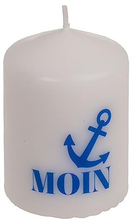 ReWu Stumpenkerze Kerze Echtwachskerze Moin Weiß/Blau Maritim Anker Wohndekoration Geschenkidee Haushaltskerze Spruchkerze 6 x 8 cm