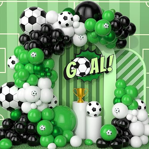Ousuga Globos Futbol Globos Negro Verde Blanco 134Piezas, Arco Globo Negro Verde Guirnalda Verde Futbol Estampado Globos Aluminio Niños Fanático Futbol Hombres Cumpleaños Aniversario Celebración