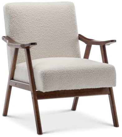 Stunning Chairs White Teddy Bouclé Chair – Small Mid-Century Accent Armchair with Wooden Frame, Stylish Retro Bouclé Teddy Chair for Living Room or Bedroom - Ideal for small spaces