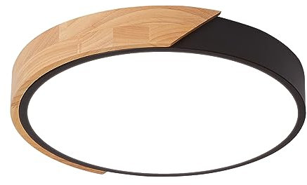 LuFun Led Deckenlampe Holz 24W Runde Ø30cm,Weißes Licht 6500K Deckenleuchte,Schwarz Led Lampen Deckenlampen für Wohnzimmer Schlafzimmer Küche Restaurant Badezimmer Büro Balkon Flur Keller