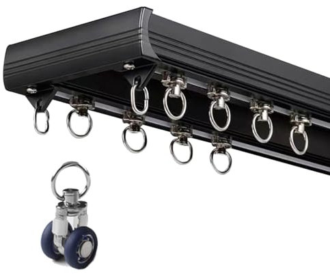 PQPQLI Deckenschienen Doppelschienen-Vorhangschiene 2.0m, Aluminium, Wärmeisolierend Für Schlafzimmer, Gardinen Und Fenster-Raumteiler, Inklusive Zubehör(Schwarz,3m/10FT/2 * 150cm)
